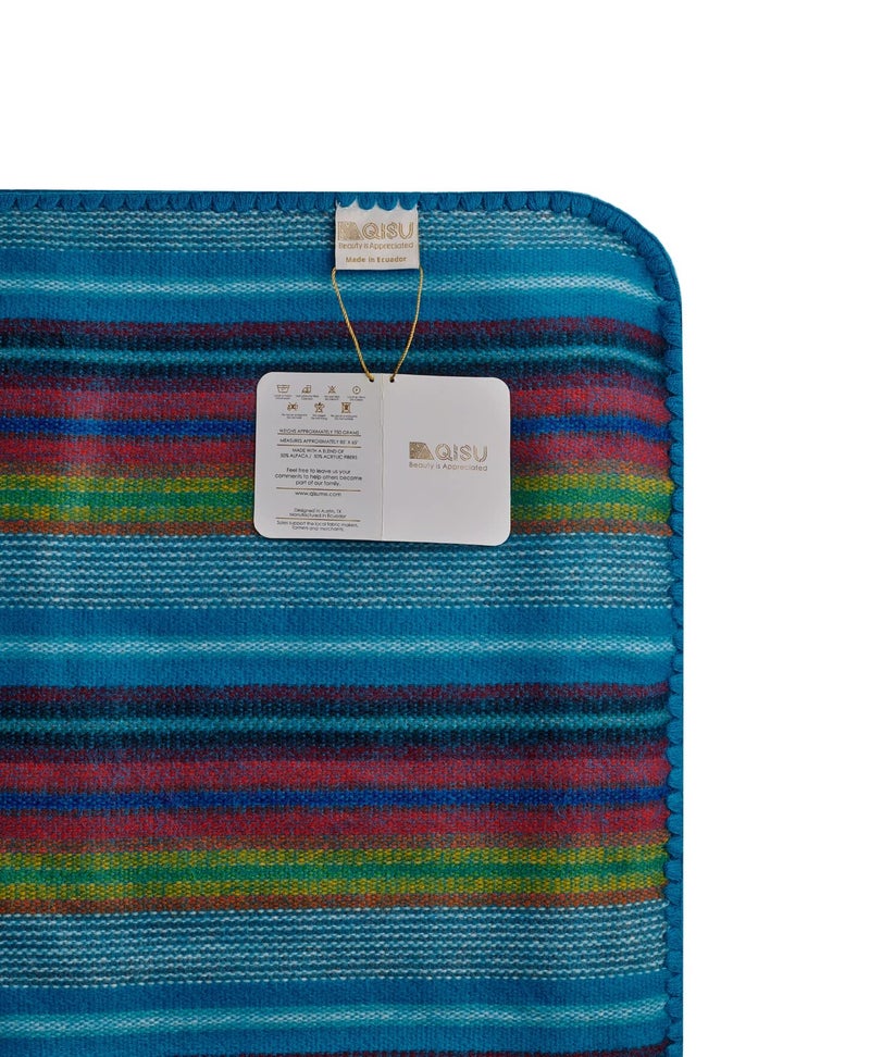 QISU Alpaca Wool Blanket Throw | Large, Beautiful, Warm, Variegated | 85 x 65 inches | Ultra-Soft, Hypoallergenic and Breathable | Non-Itchy or Scratchy Fabric (Blue Variegated) - Image 5